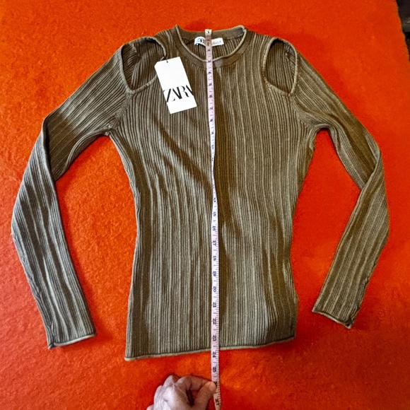 Zara light brown khaki laced cut out long sleeves ribbed cotton NWT - Picture 13 of 15